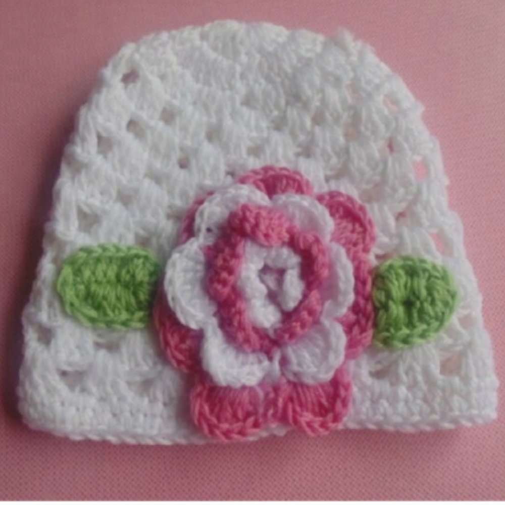 Adorable Baby Girl Crochet Winter Hat with Flower - Picture 2 of 2